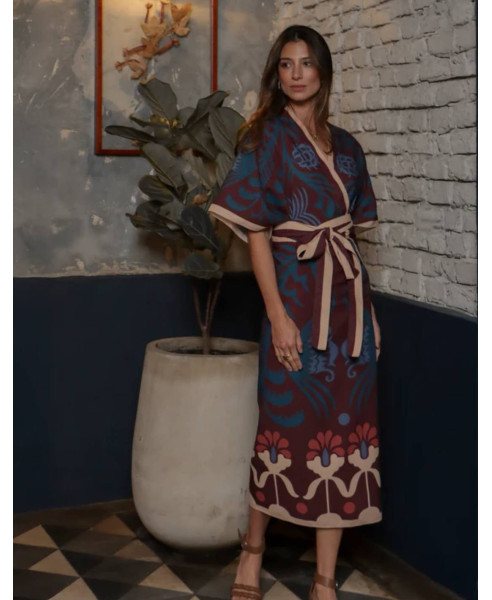 AGAVE LINEN BURGUNDY | SHORT KIMONO