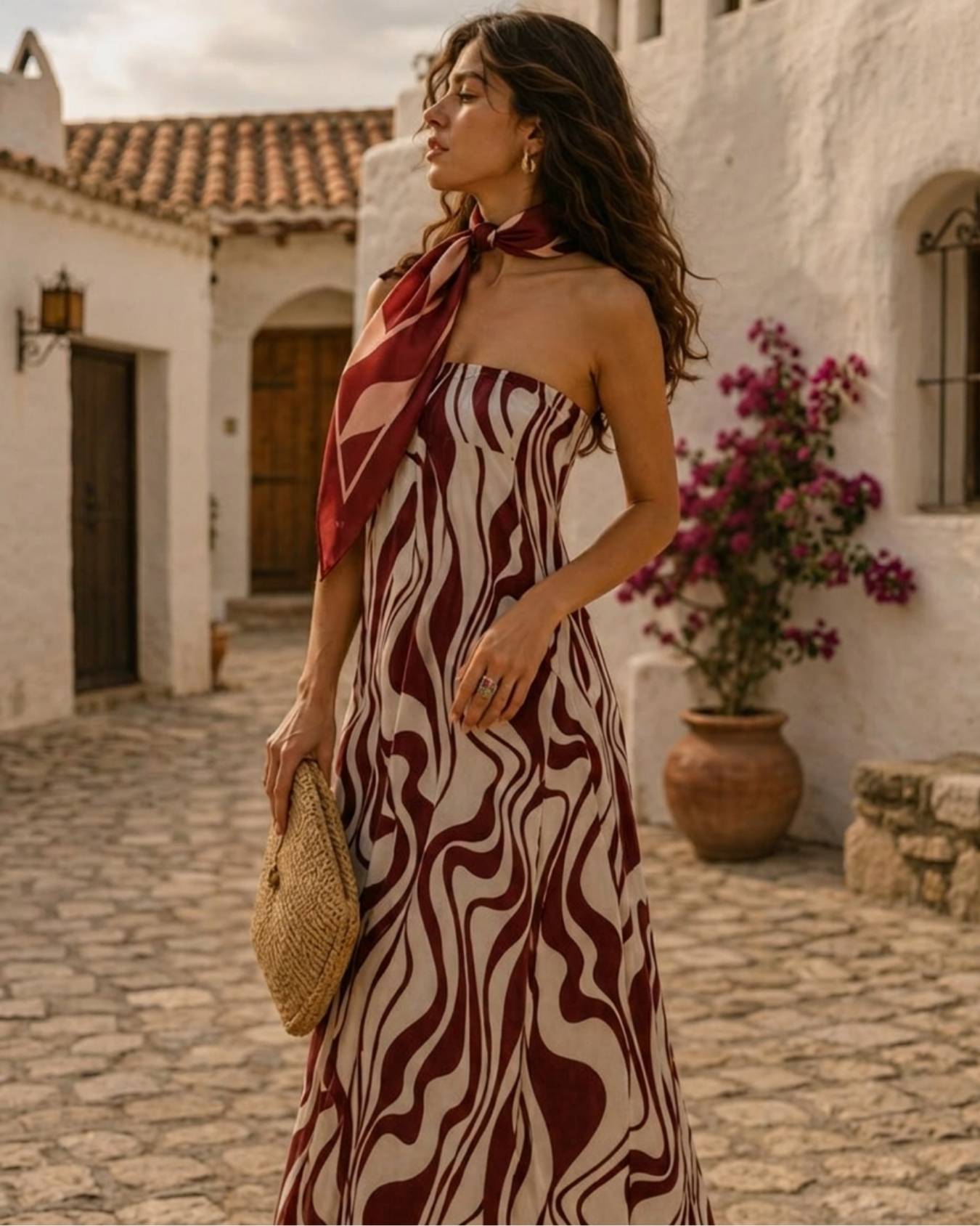 Printed Maxi Dress with Matching Scarf